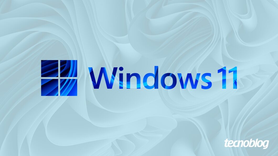 Imagem mostra o logotipo do Windows 11 em fonte de cor azul. Na parte inferior direita, o logotipo do "tecnoblog" &eacute; vis&iacute;vel.
