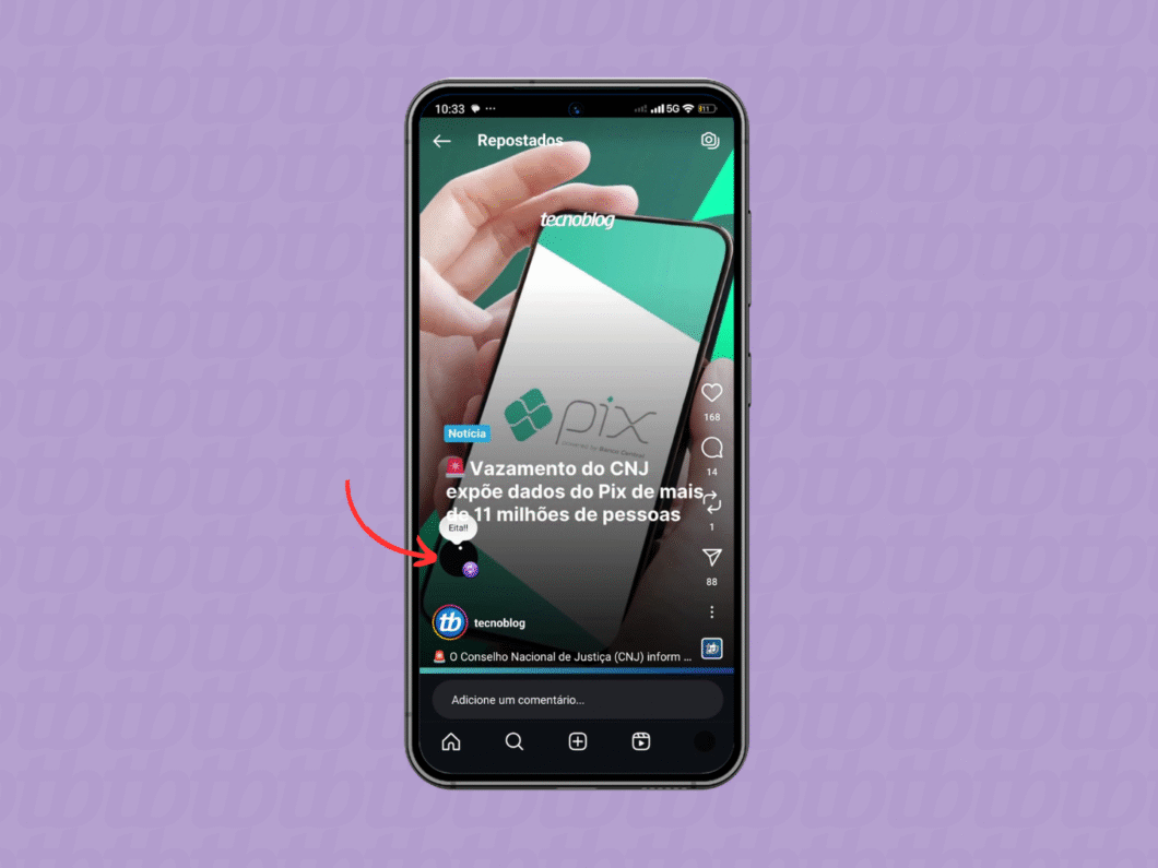Indica&ccedil;&atilde;o do autor do repost no Instagram