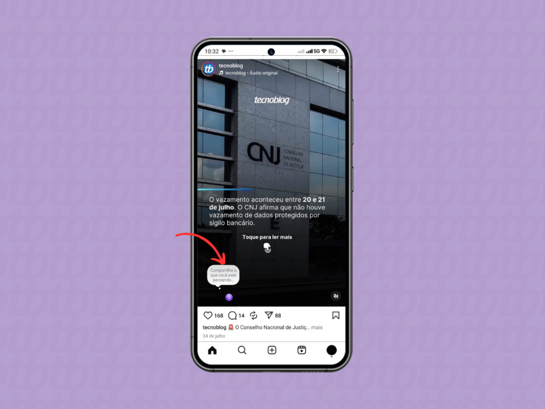 Adicionando um coment&aacute;rio ao repost no Instagram