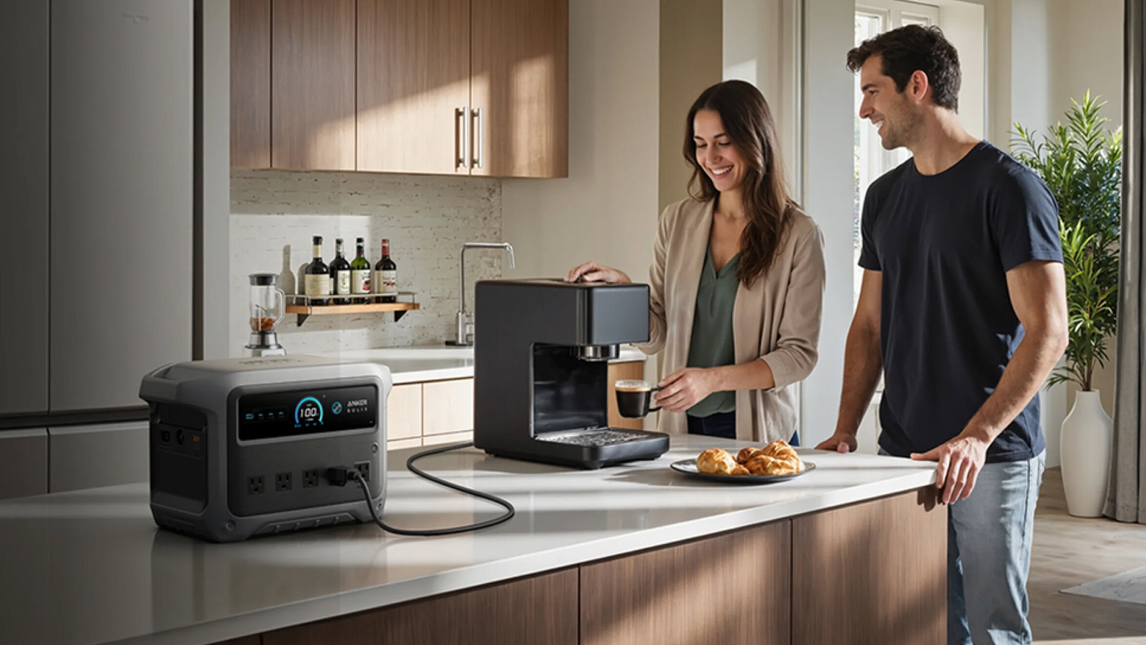 Estação de energia portátil Anker SOLIX C1000 Gen 2 na cozinha