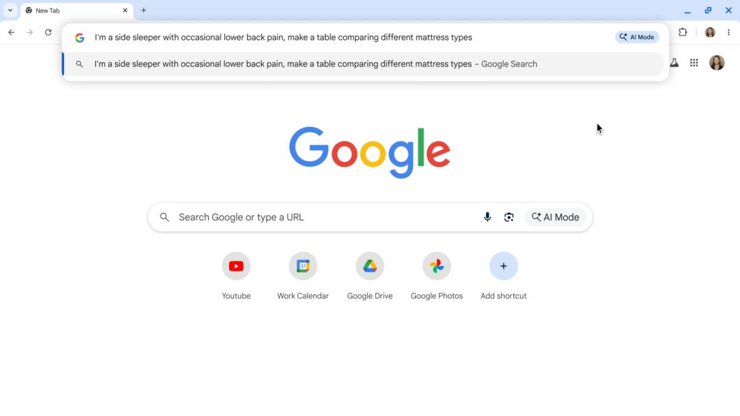 Modo IA direto no Chrome (imagem: reprodução/Google)