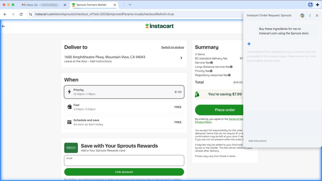 Assistente de navegação agêntico Chrome