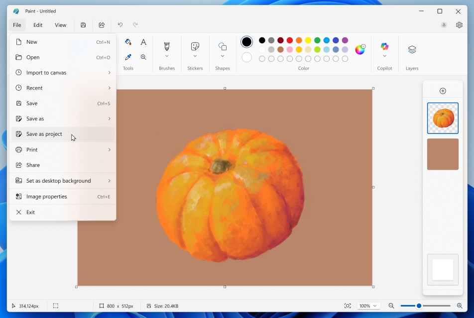 Paint vai permitir salvar arquivos como projetos