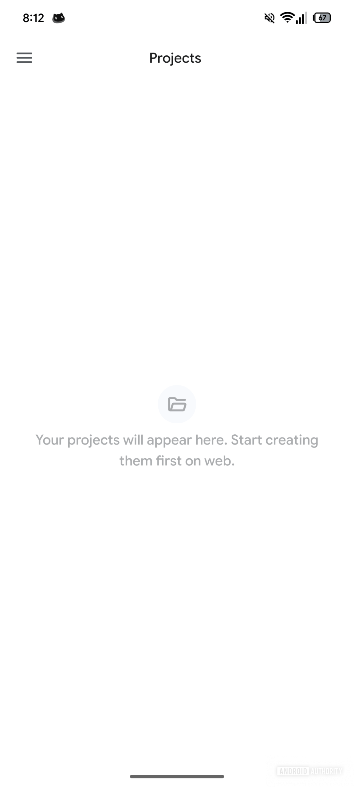 Uma captura de tela mostrando a interface de projetos no aplicativo móvel do Google Gemini.