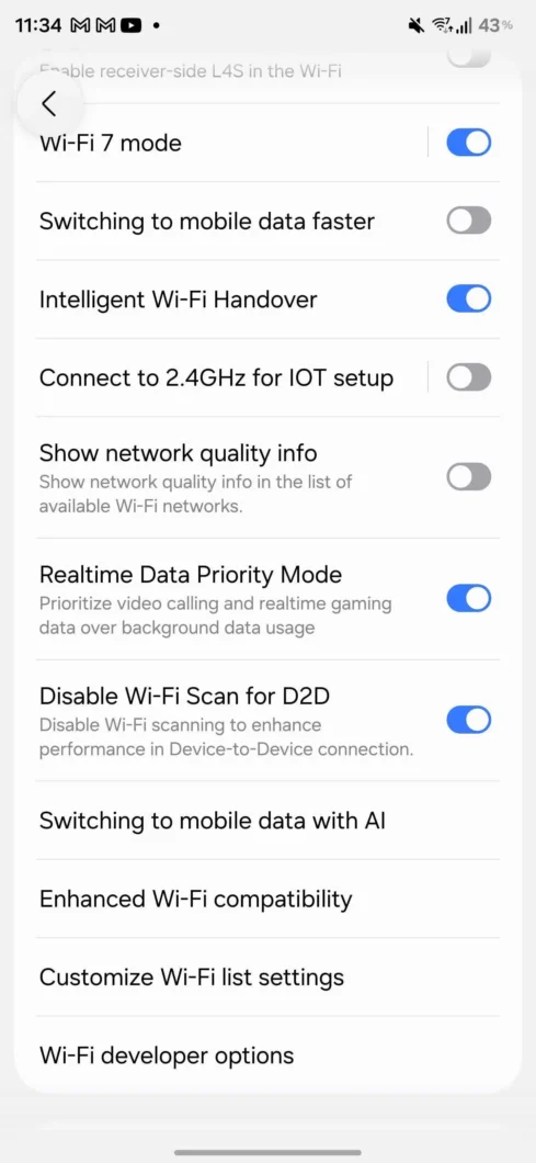 Captura de tela de configurações de conectividade de um smartphone da Samsung