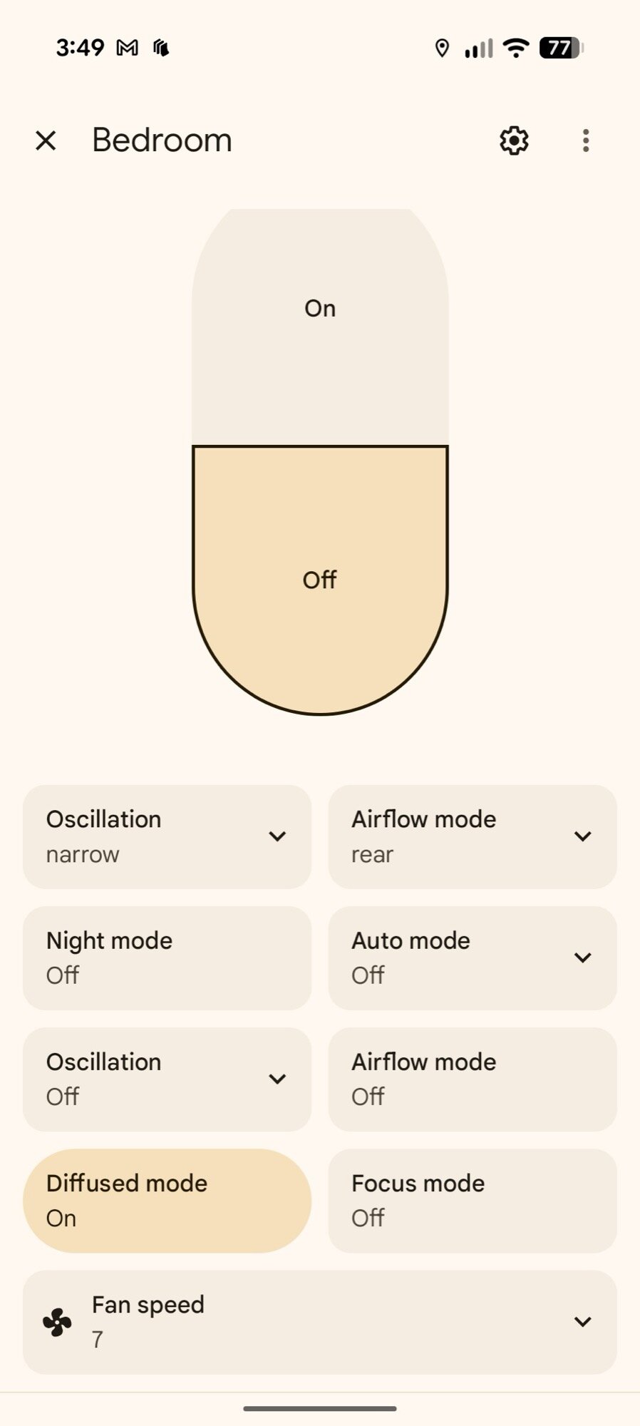 Google Home App Screenshot Fan Controls