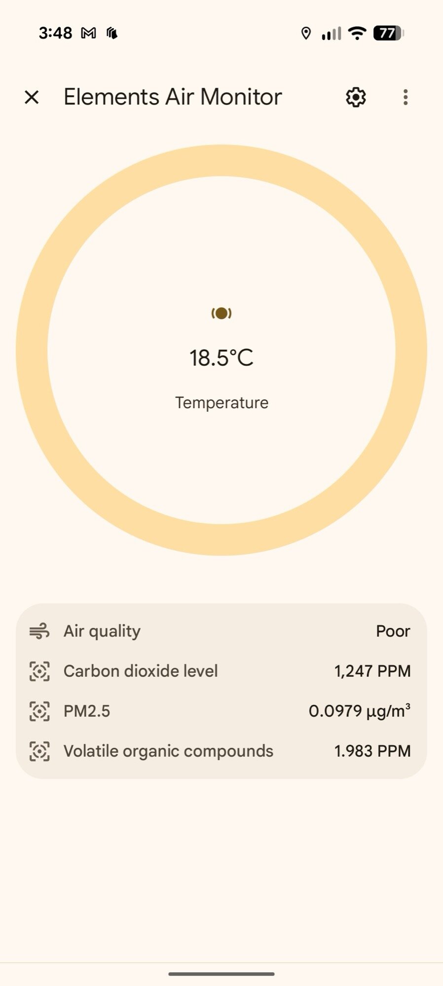 Sensores de monitor de qualidade de ar do aplicativo doméstico do Google