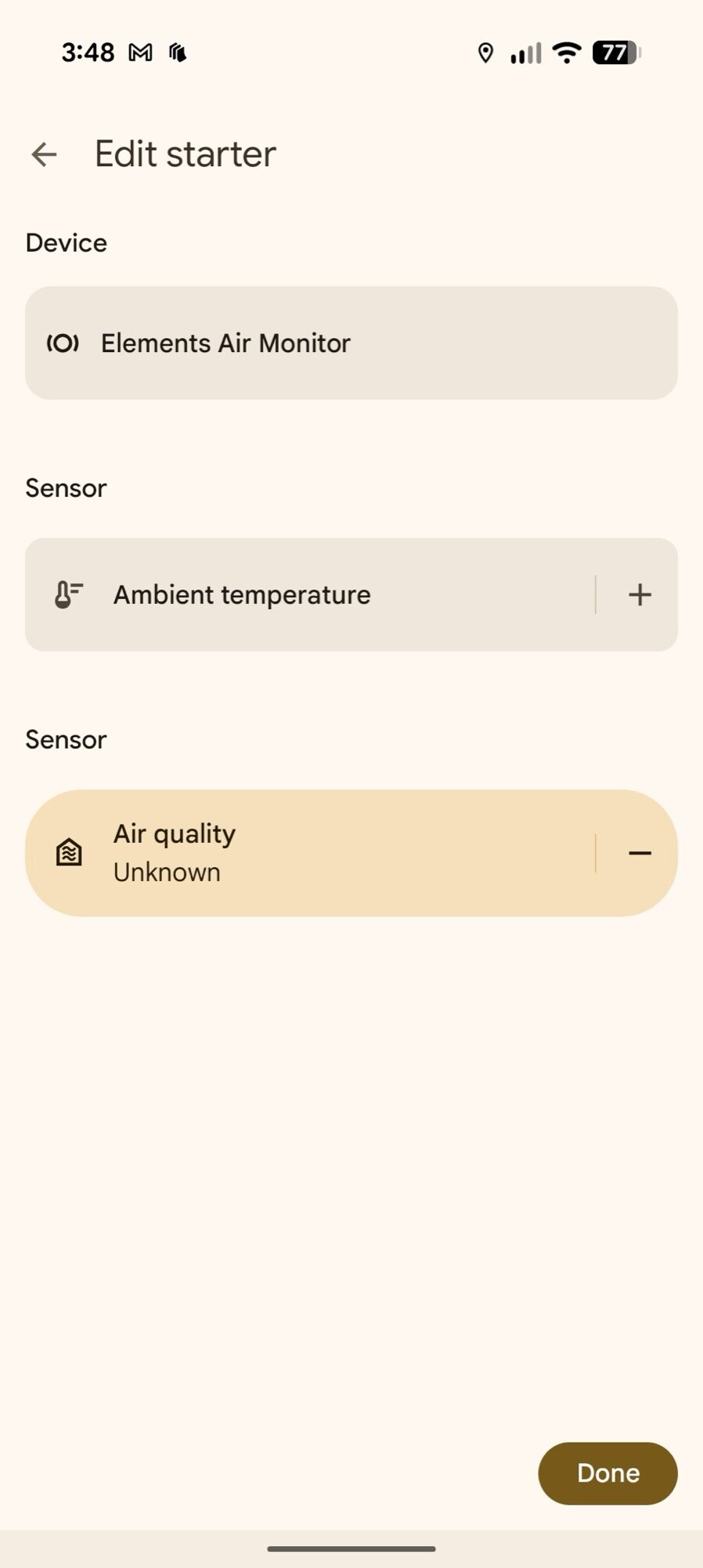 Google Home App Screenshot Automation Editor Novo monitor de qualidade do ar inicial 1