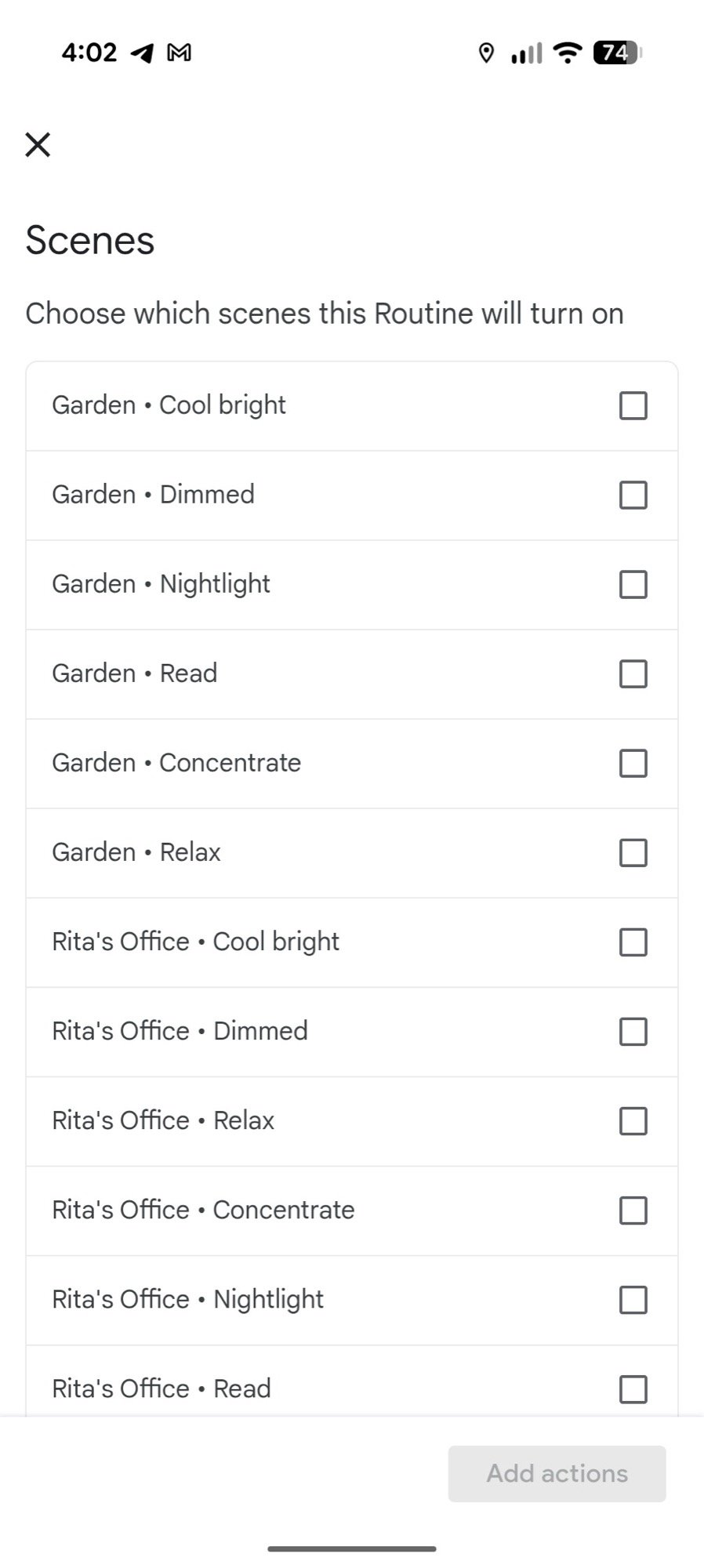 Google Home App Screenshot Editor de rotina cenas de ação antigas