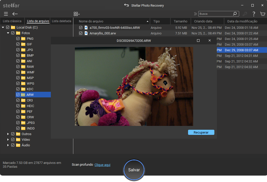 Captura de tela de uma foto apagada sendo recuperada através de aplicativo