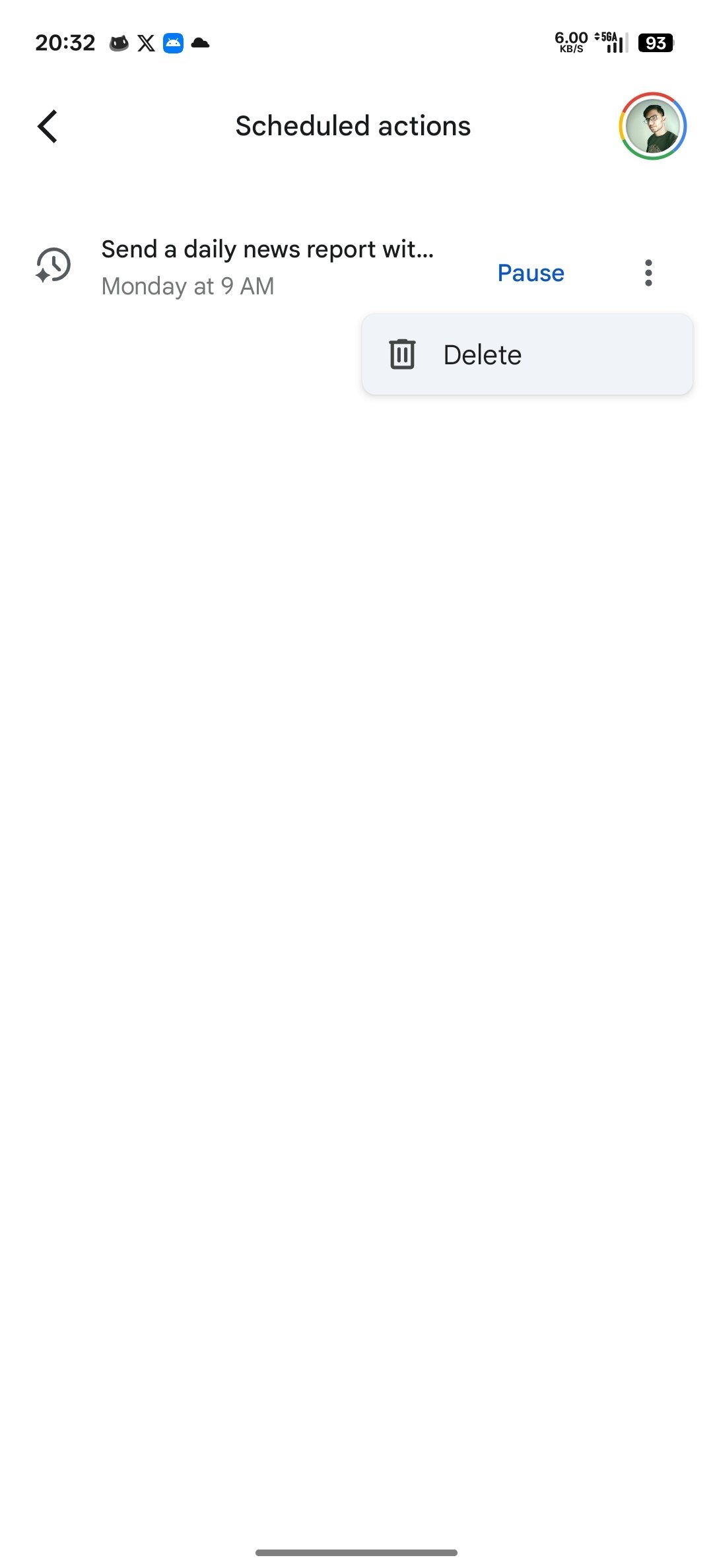 Ações agendadas de Gêmeos sem opção de edição