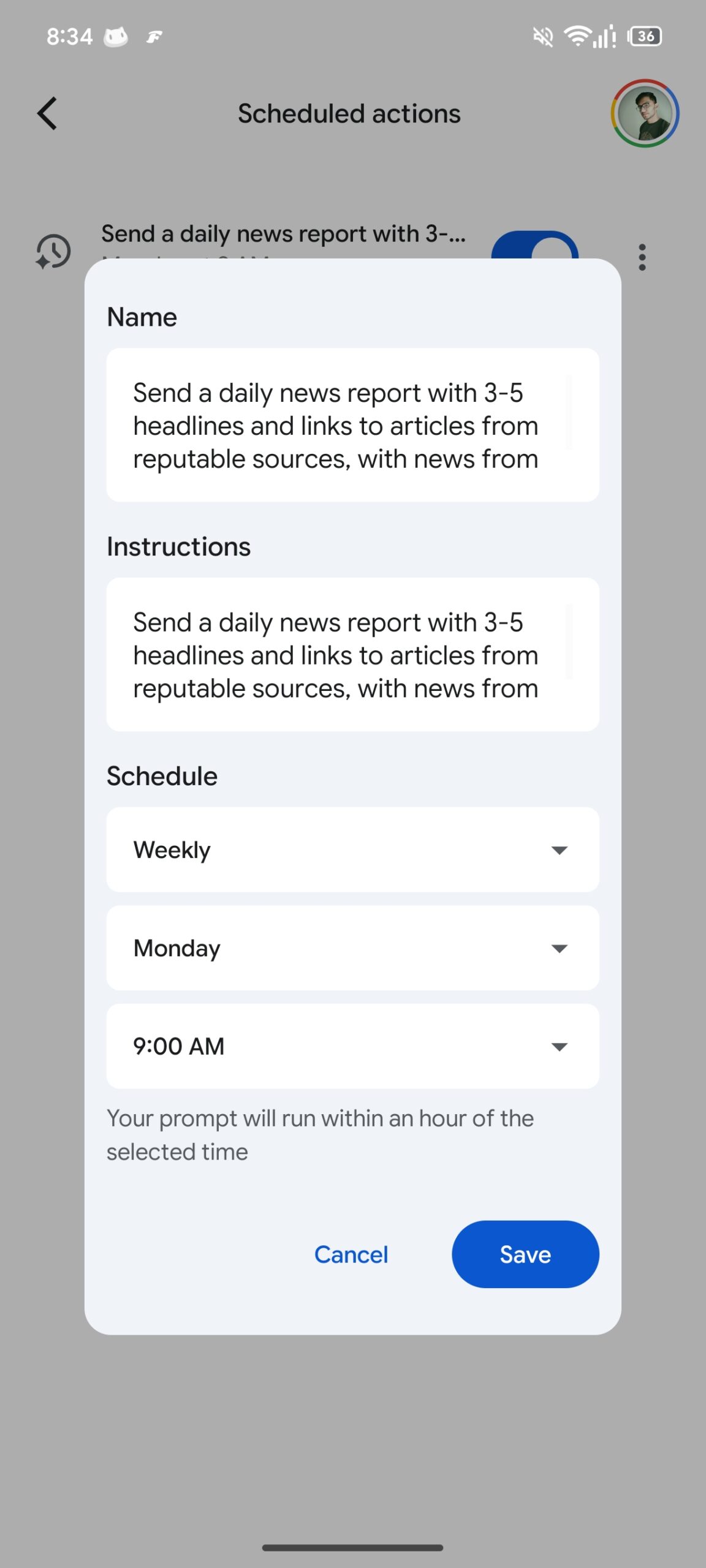 Ações agendadas de Gêmeos Nova Opção de Edição 2