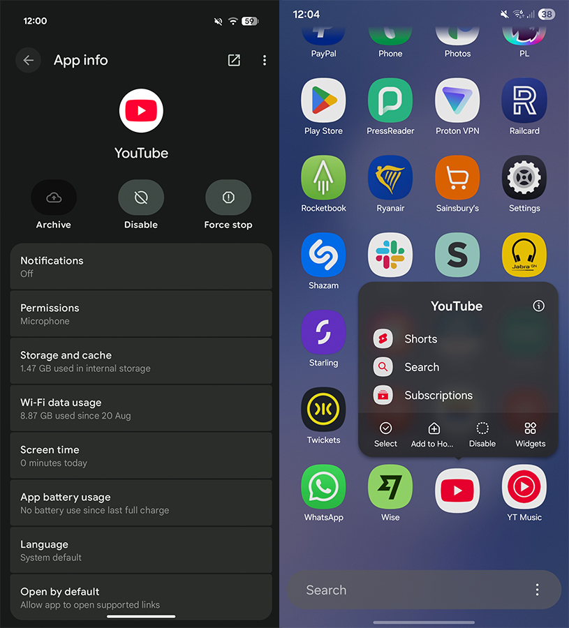 Disable apps method on Google Pixel and Samsung Galaxy