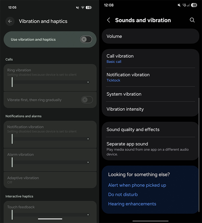 system vibrations google samsung