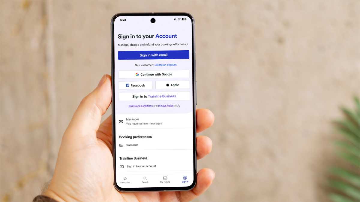 trainline app sign in screen