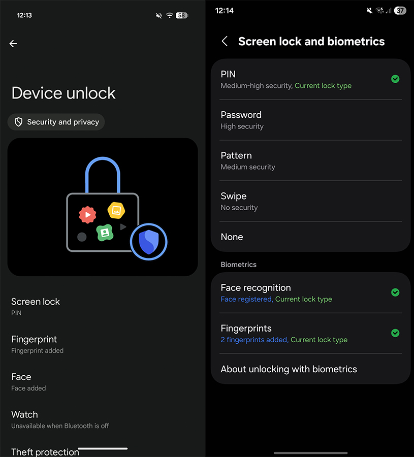 face unlock fingerprint google samsung