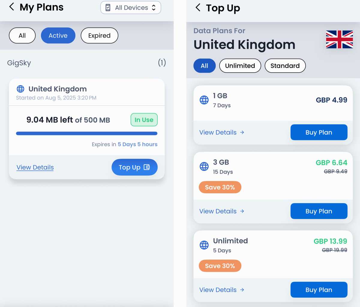 Top Up eSIM Data iPhone GigSky 1