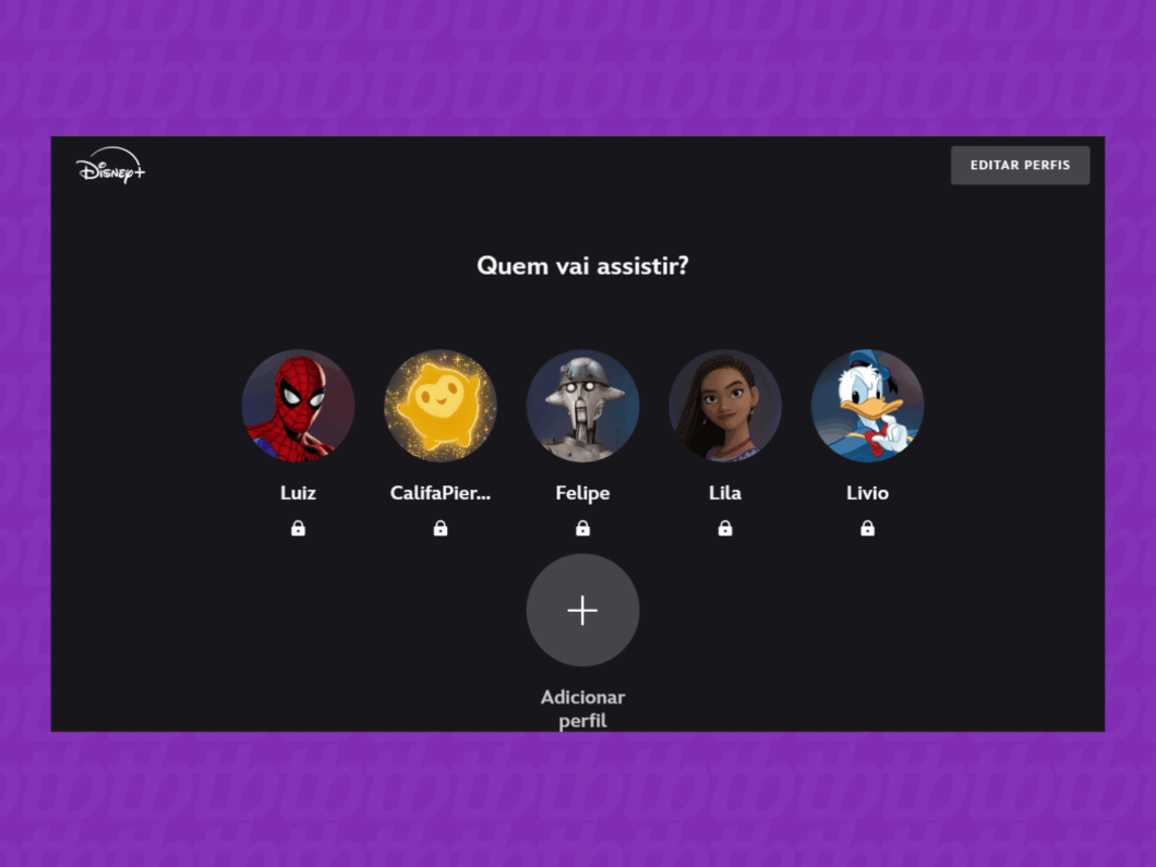 Selecionando o perfil do Disney+