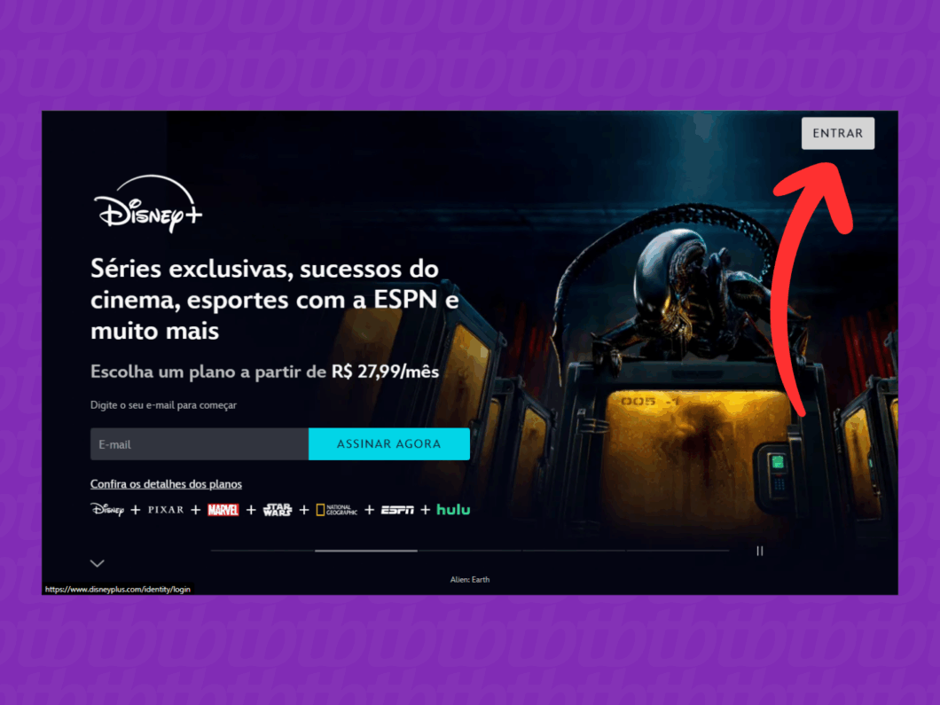 Fazendo login no Disney+ pelo navegador