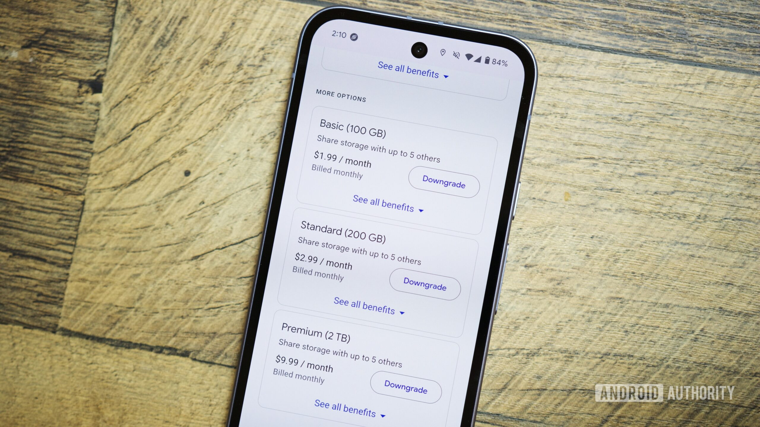 Lista de planos do Google One.