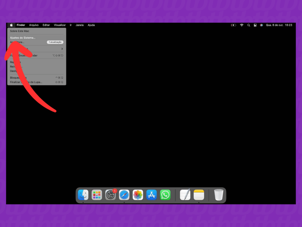 Acessando a opção "Ajustes do sistema" no computador Mac