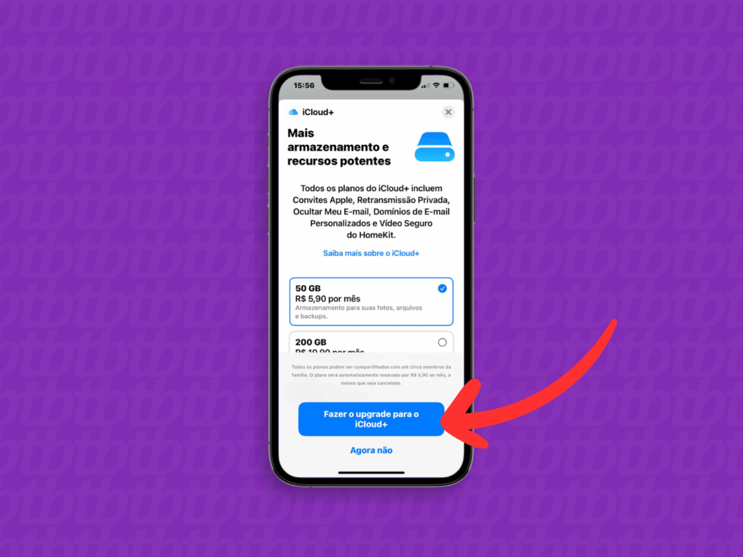 Escolhendo o novo plano do iCloud+