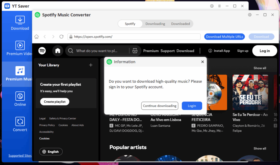 Navegador interno do YT Saver 