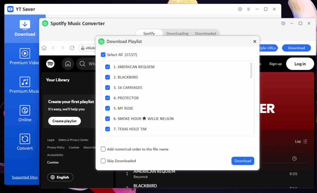 Lista de músicas que serão baixadas no YT Saver