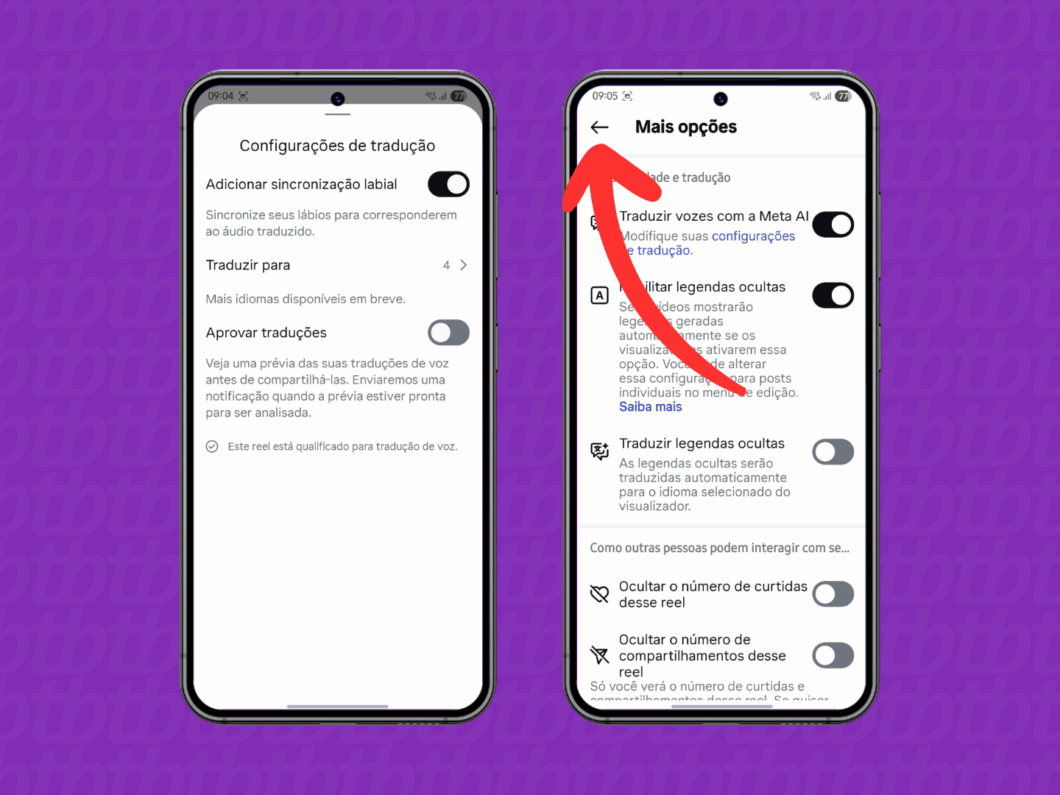 Retornando para a tela "Novo Reel"