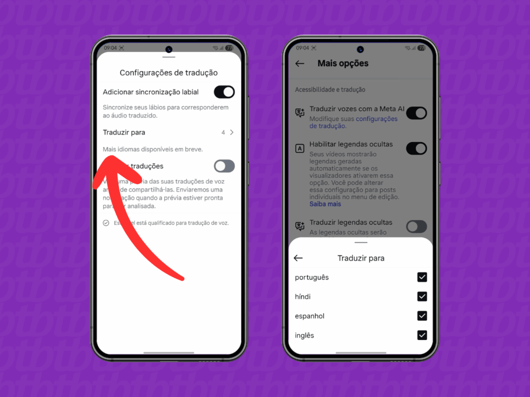 Selecionando os idiomas para traduzir automaticamente