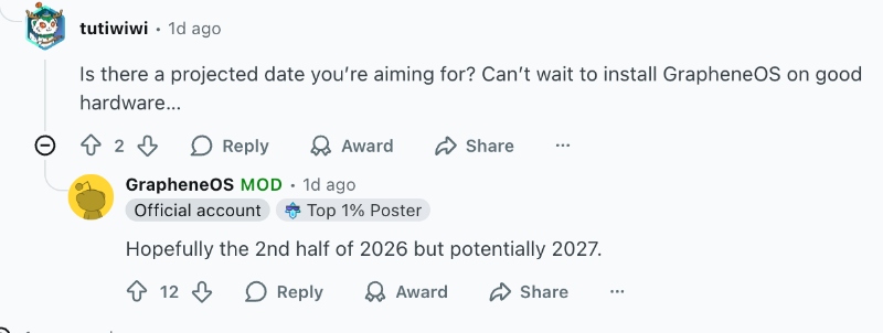 Cronograma de parceria OEM Android do Graphene OS