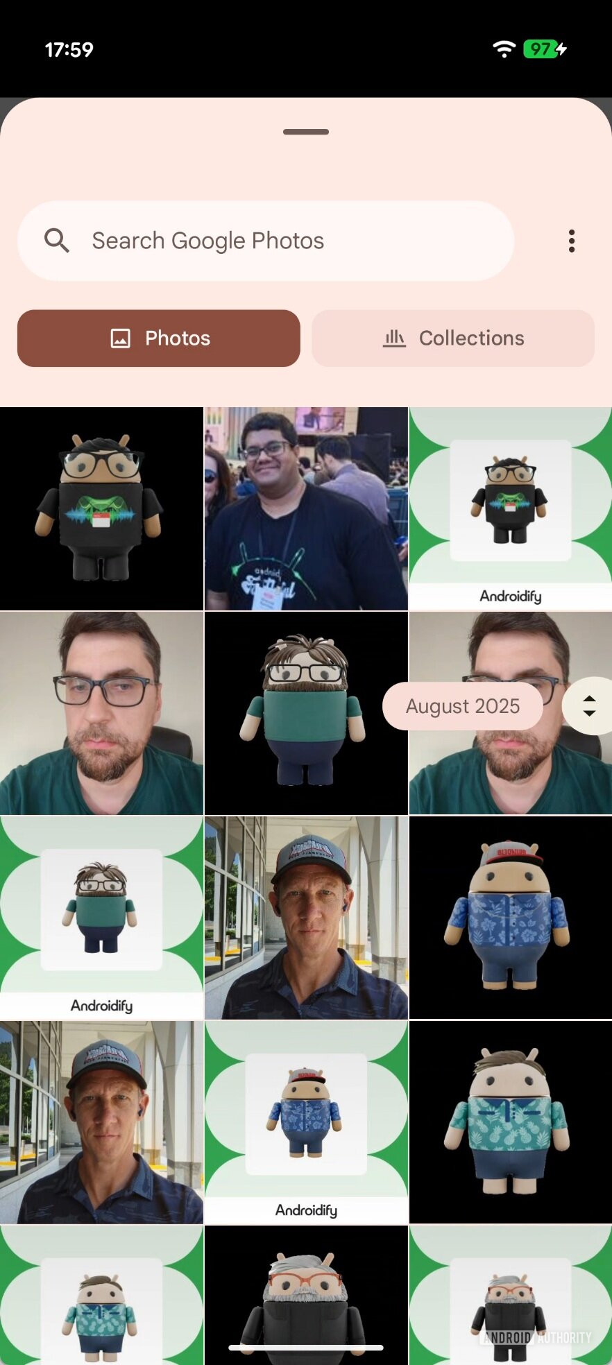 Seletor de fotos do Android usando o purificador de data