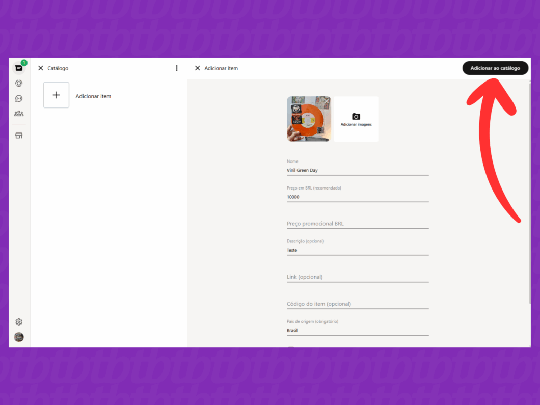 Adicionando o novo item ao catálogo