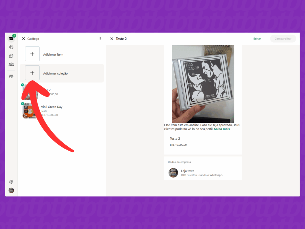 Iniciando uma nova coleção no catálogo do WhatsApp Business