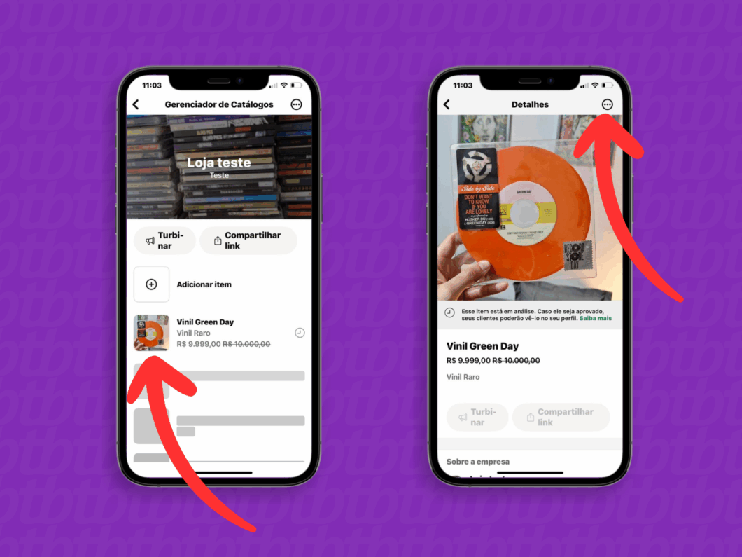 Acessando a opção de edição do item