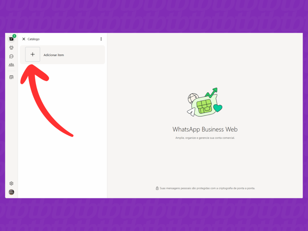Clicando em "Adicionar item" para criar o catálogo