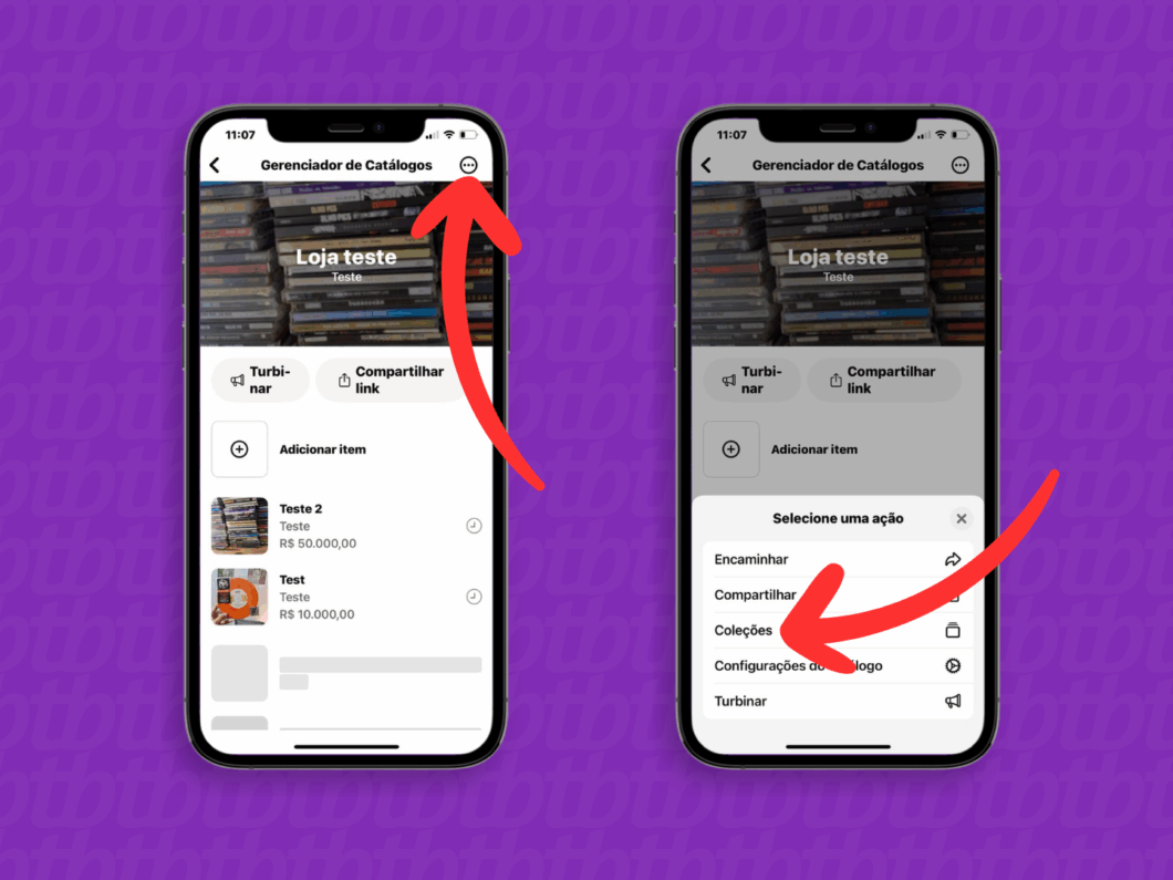 Abrindo o menu "Coleções"