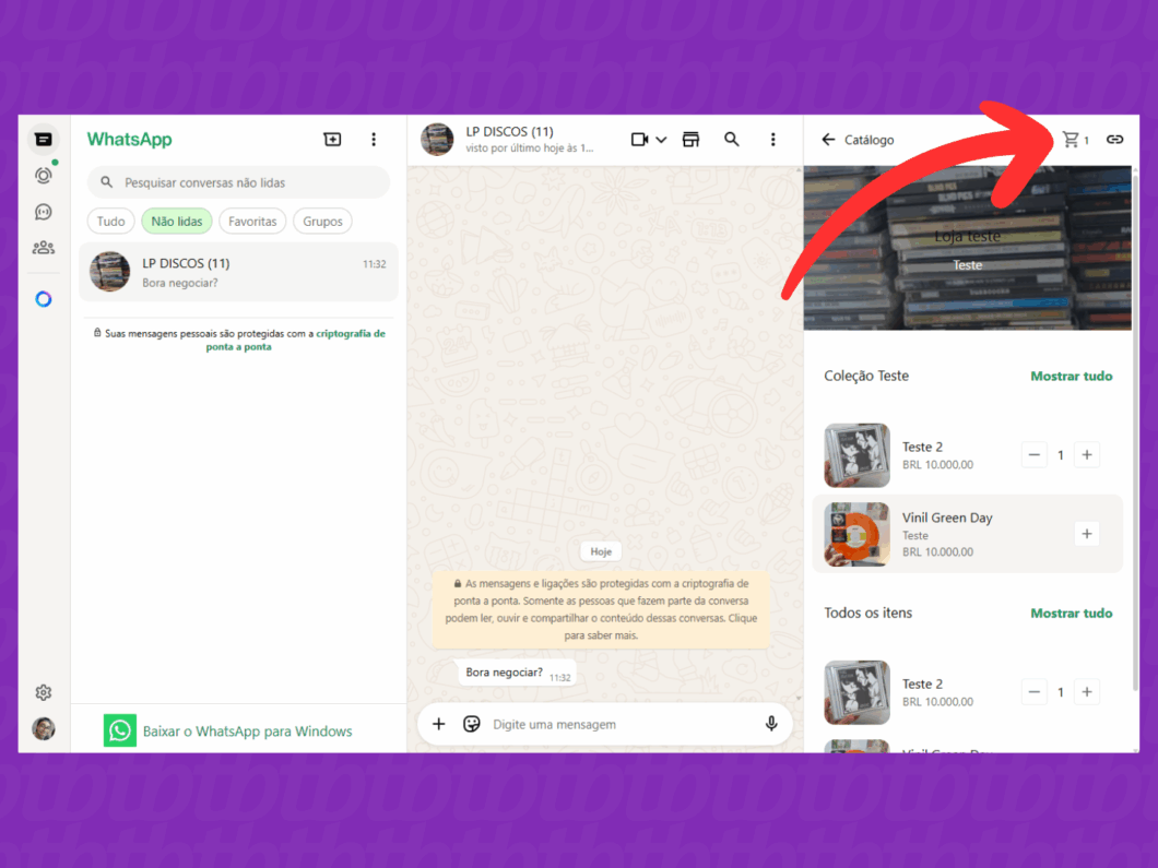 Selecionando os produtos e acessando o carrinho