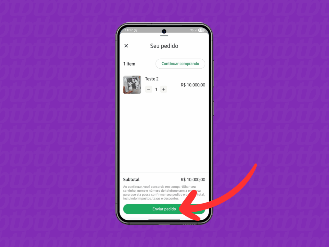 Enviando o pedido para a empresa via WhatsApp