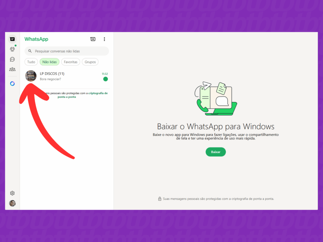 Acessando o bate-papo com uma conta comercial no WhatsApp
