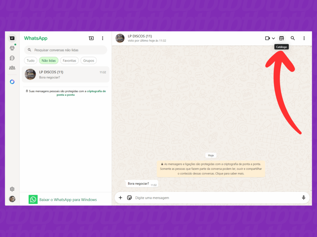 Abrindo a opção "Catálogo"