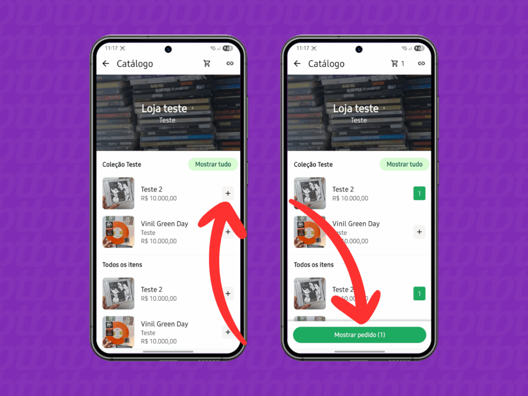 Selecionando os itens do pedido