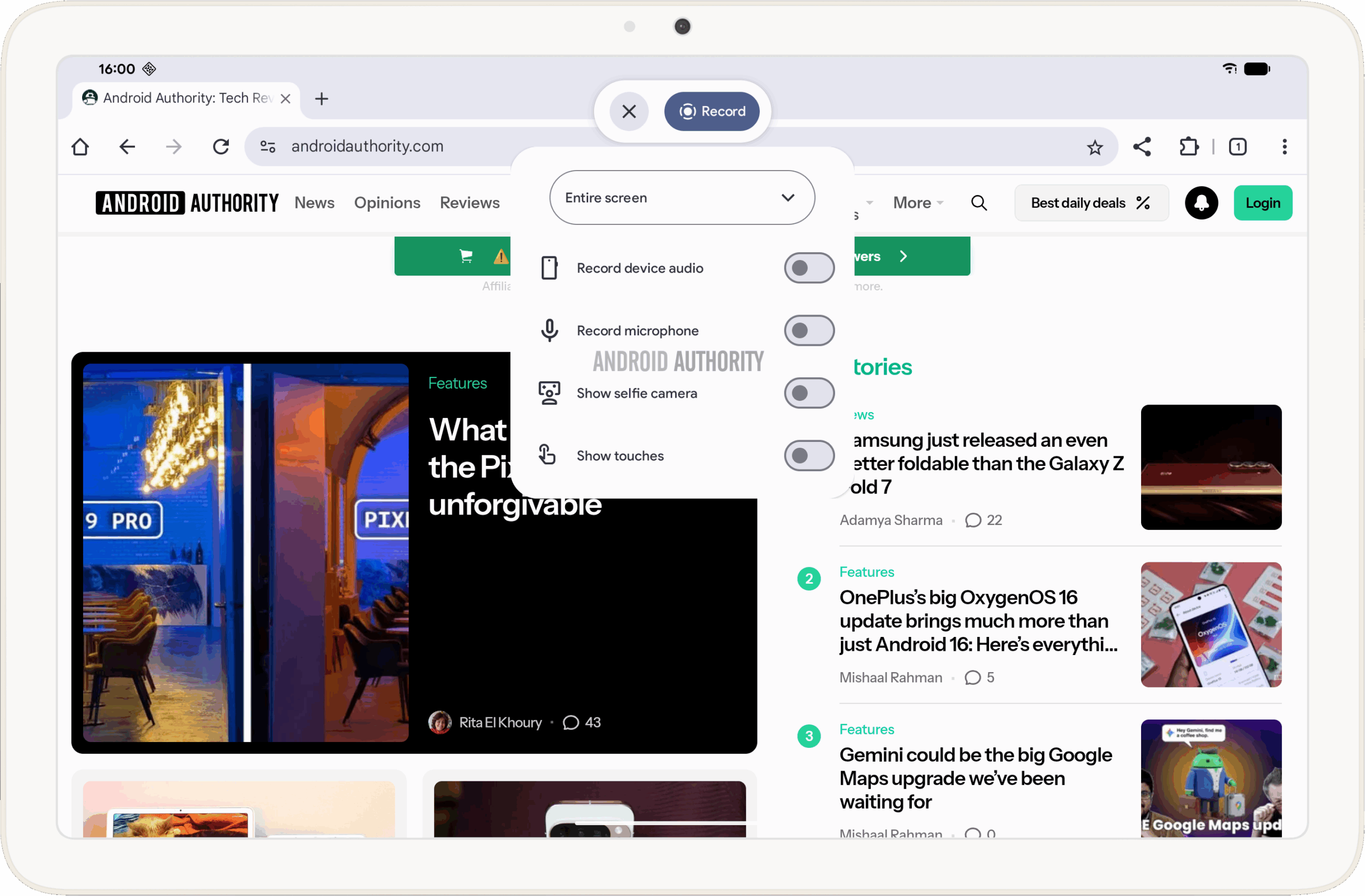 Nova barra de ferramentas do gravador de tela no Android