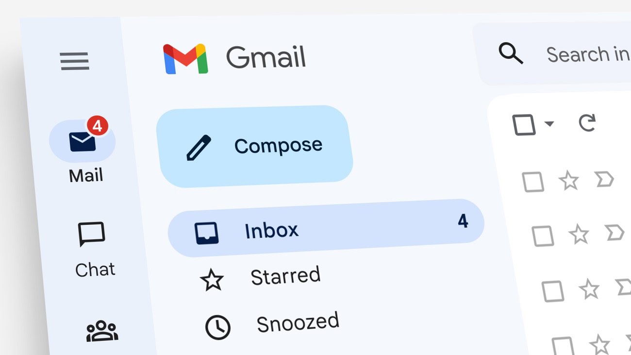 Uma parte da interface do Gmail para desktop.