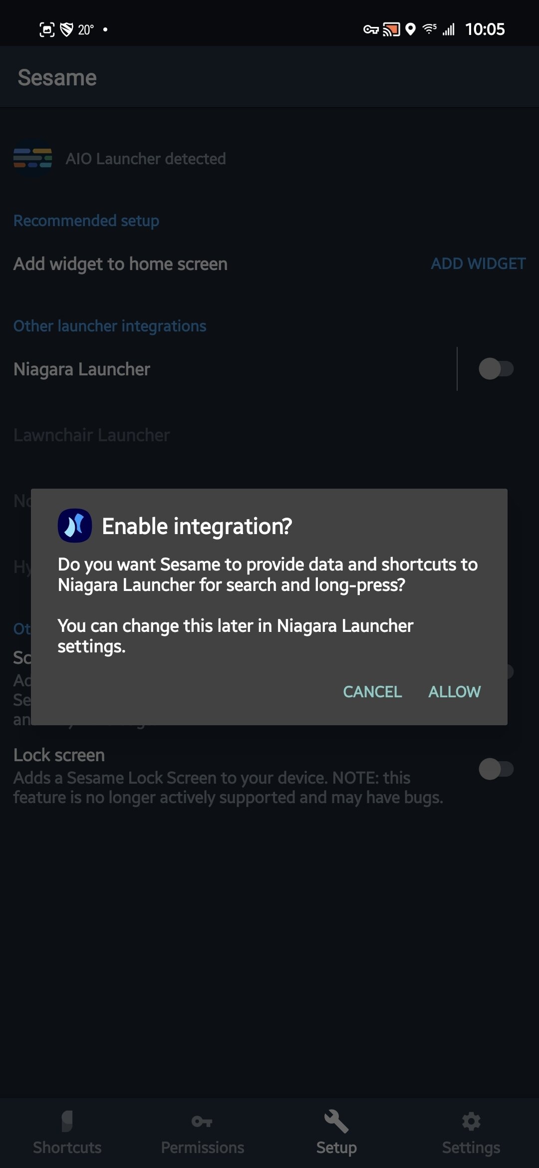 atalhos de gergelim integração do lançador niagara