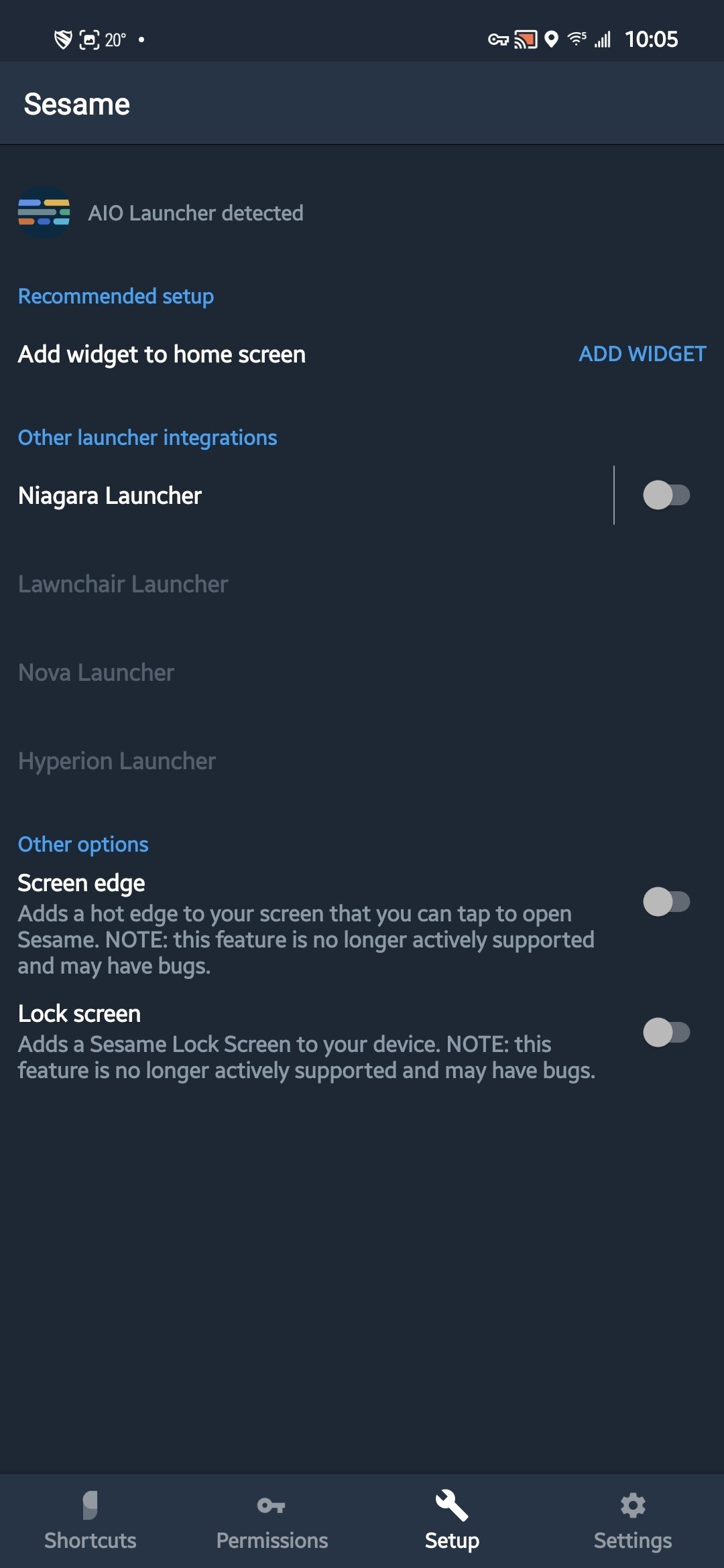 integração do iniciador de atalhos de gergelim