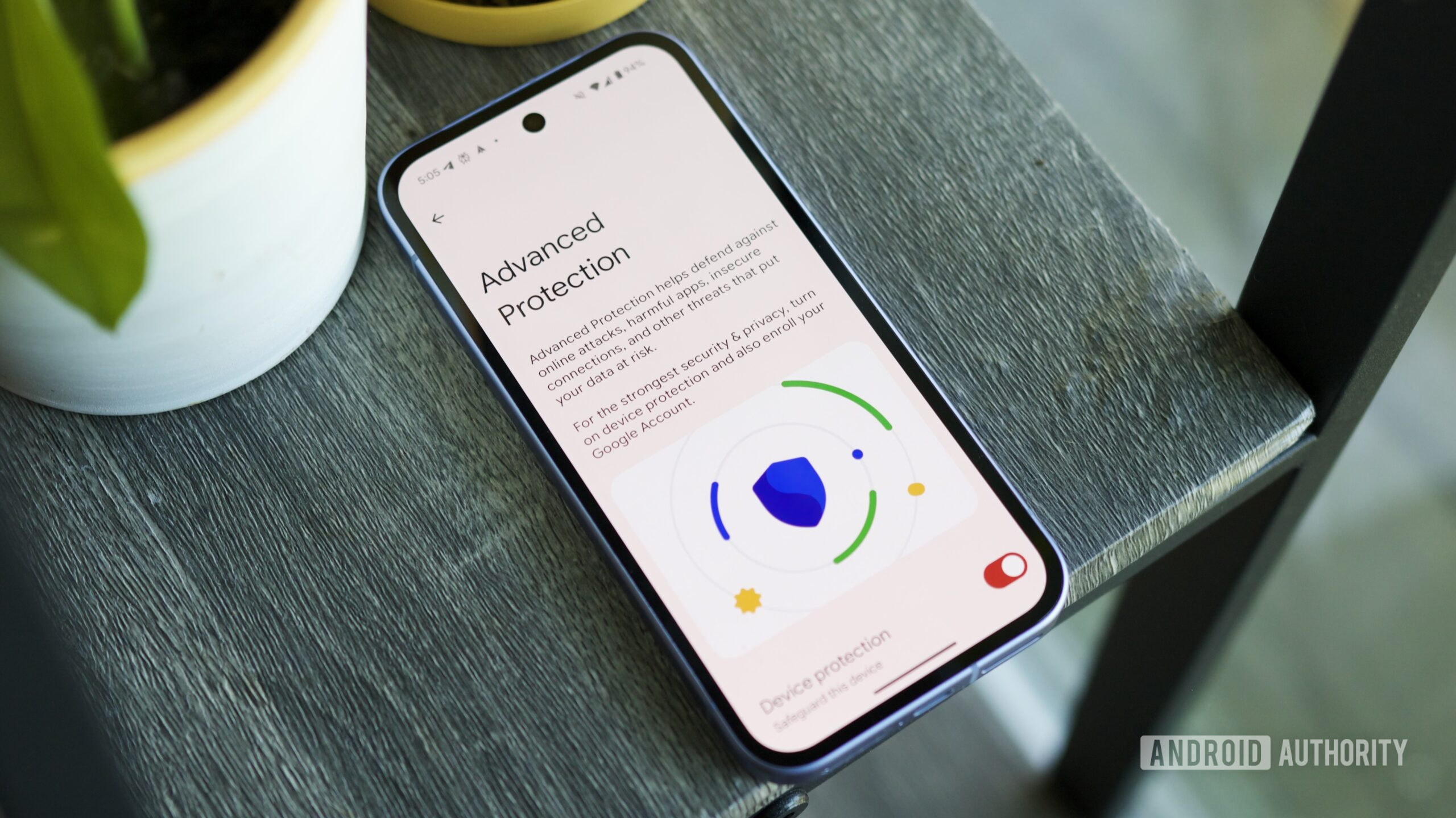 Página de Proteção Avançada em um Pixel com Android 16.