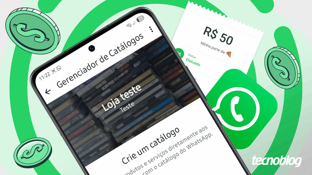 ilustração mostra a tela "Gerenciador de Catálogos" do WhatsApp Business