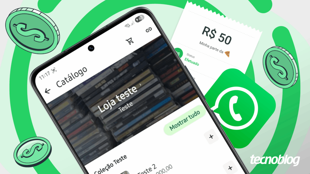 ilustração mostra a tela "Catálogo" do WhatsApp