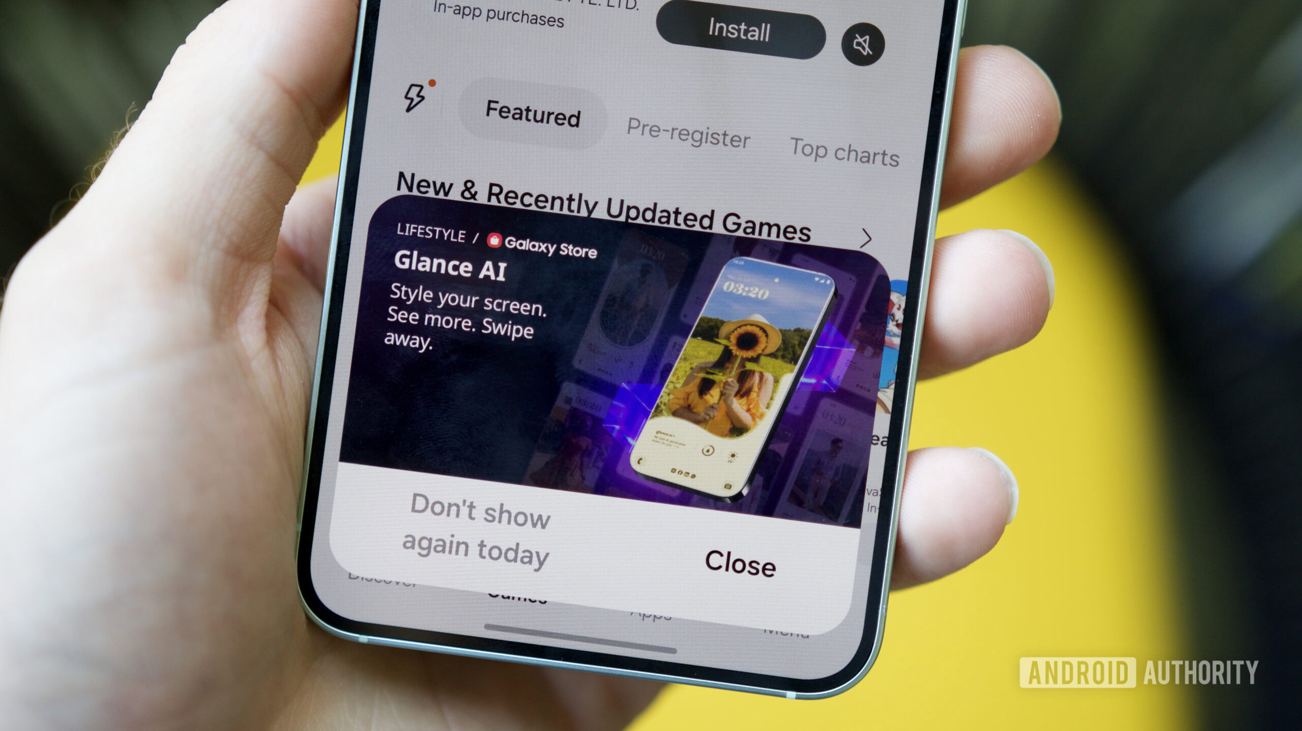 Um an&uacute;ncio pop-up no aplicativo Galaxy Store.